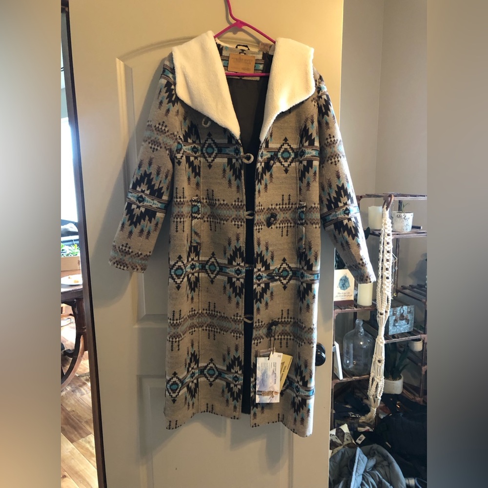 Powder River Outfitters Jacquard Aztec Wool Long Coat